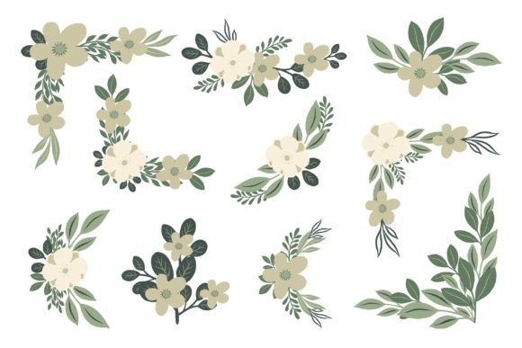 Download Arrangement of Flat Green Floral Frame - Floral frame Collection