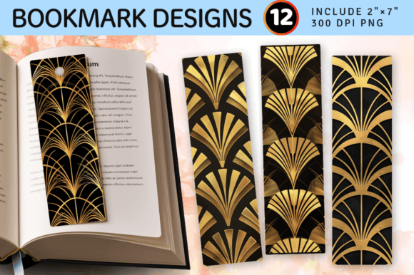 Download Black &amp; Gold Art Deco PNG Bookmark Desig - Premium Resources