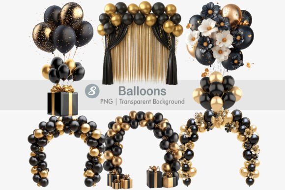Download Black &amp; Gold Balloons Clipart PNG Bundle - Premium Resources
