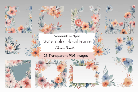 Download Dreamy Coral Watercolor Floral Frame PNG - Premium Bundle