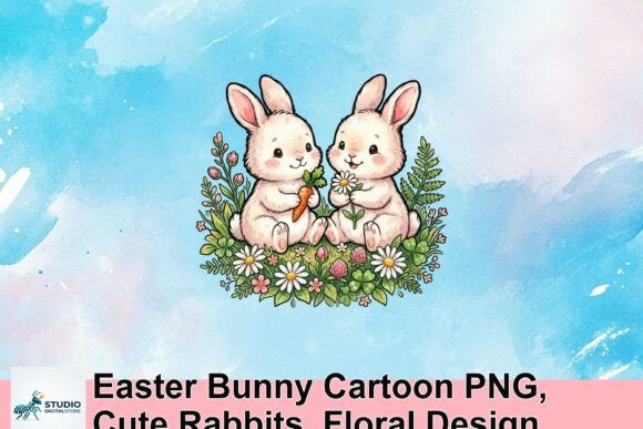 Download Easter Bunny Cartoon PNG, Cute Rabbits, Floral Design - Bunny Collection