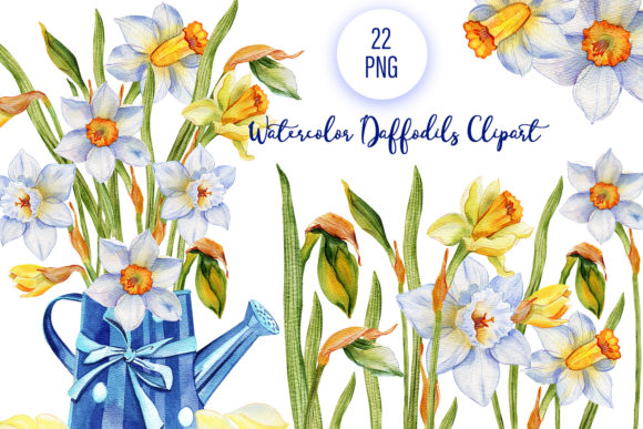 Download Daffodils Watercolor Blue Flower Clipart - Daffodils Collection