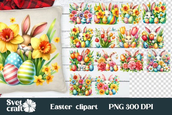 Download Easter Bunny Eggs Spring Flower Clipart - Bunny Collection