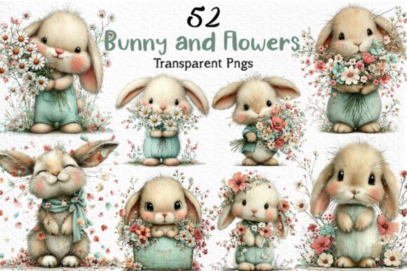 Download Bunny and Flowers Clipart Png - Bunny Collection