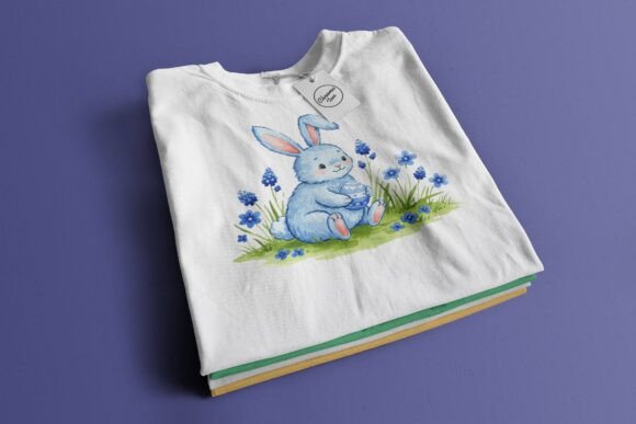 Download Blue Watercolor Bunny with Flowers PNG - Bunny Collection